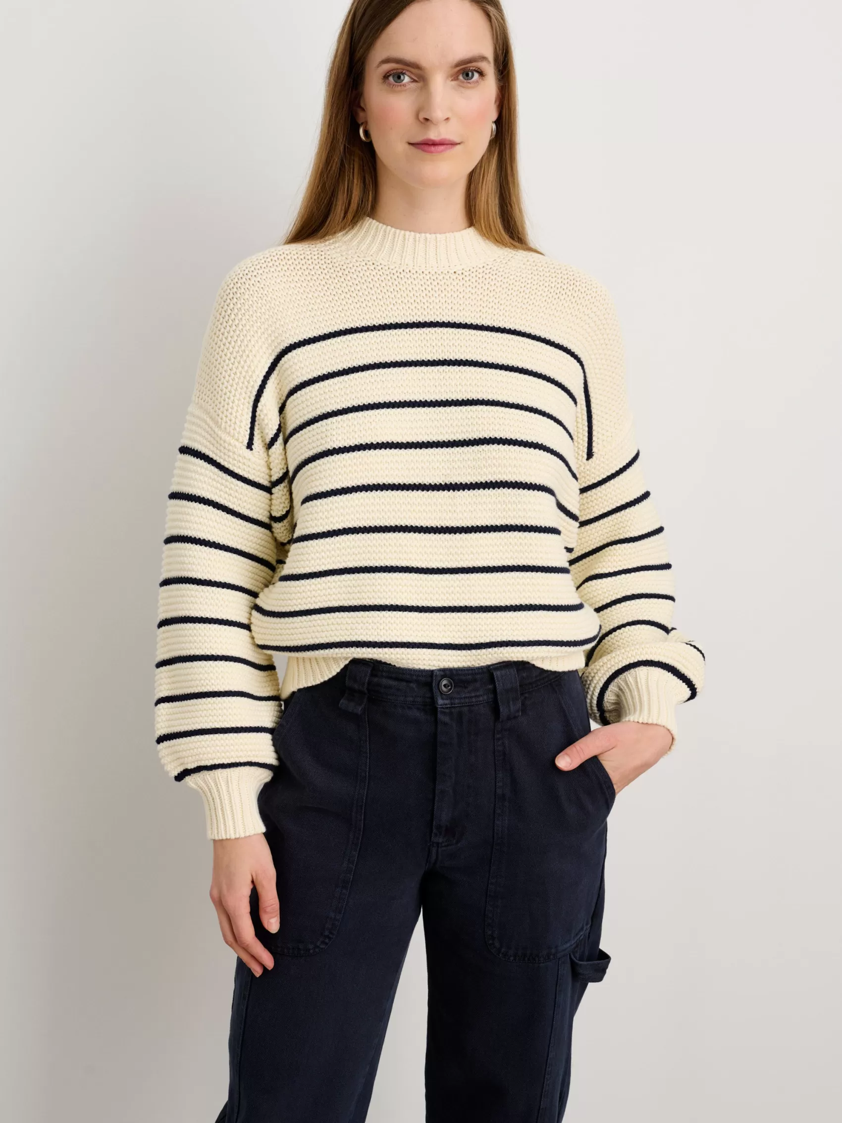 Button-Back Crewneck Sweater In Stripe*Alex Mill Sale